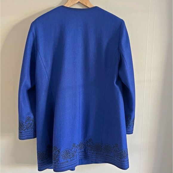 Peter Nygard Vtg Blue Wool Embroidered Coat 14P Longline Button Front Boho Chic - Picture 2 of 12